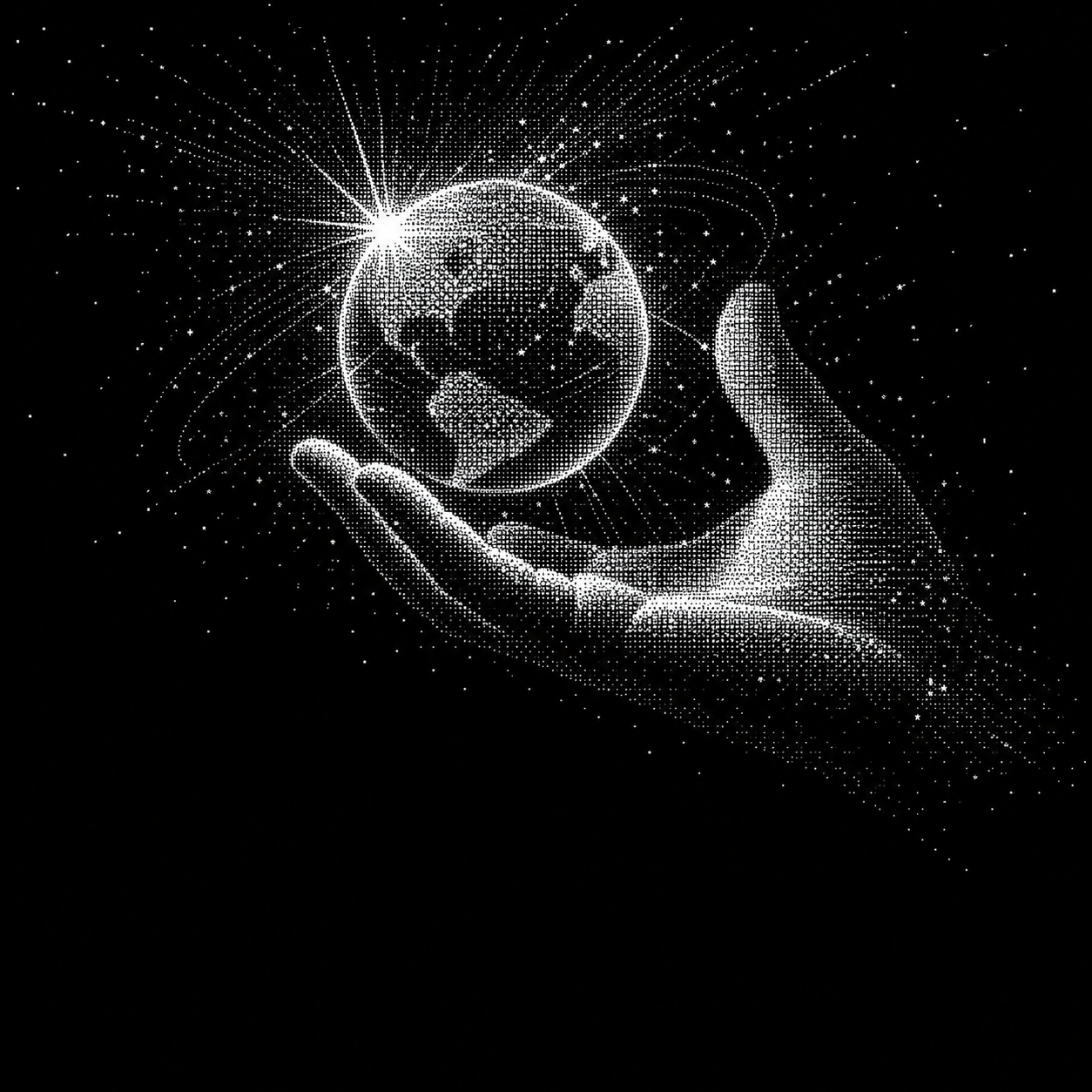 A hand holding a glowing globe of stars — the intelligence you brief, verify, and own.